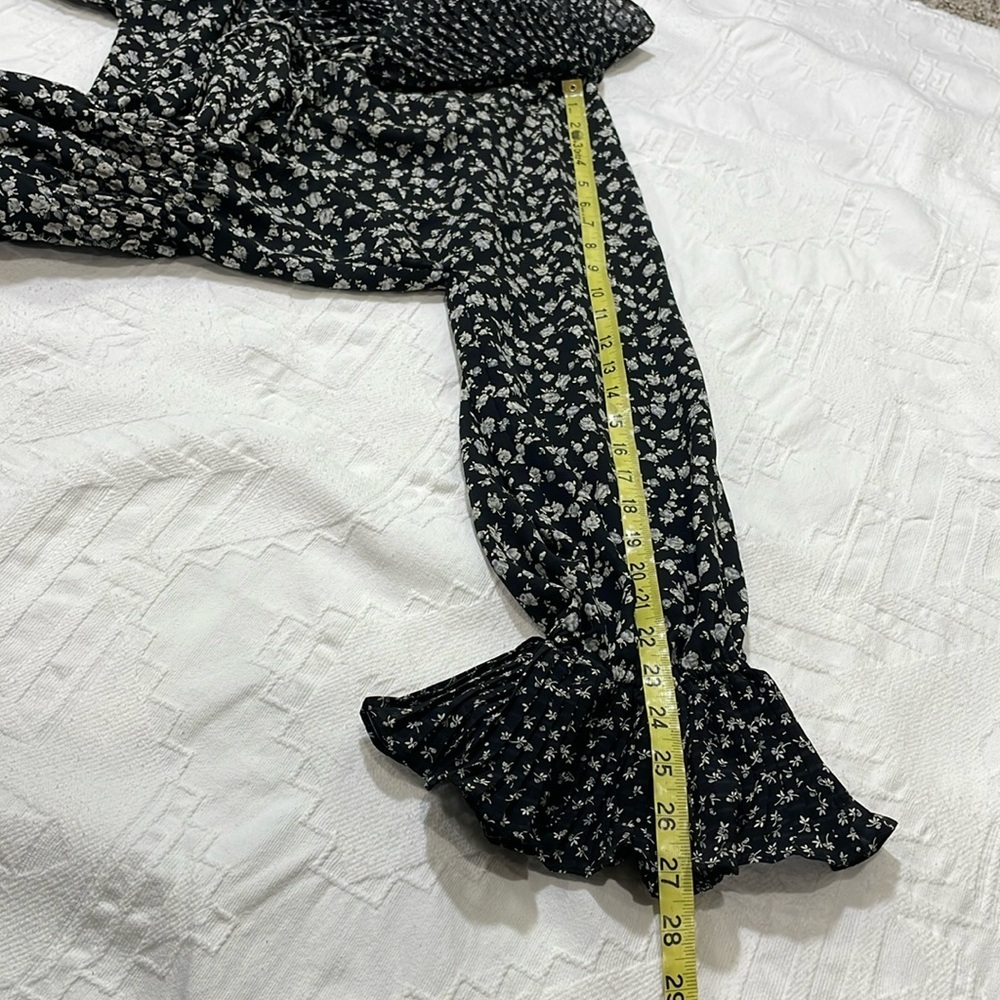 Vintage Diane Fres Floral Full Length Ruffle Flutter Dress BlackGray Cream/White - Picture 14 of 16